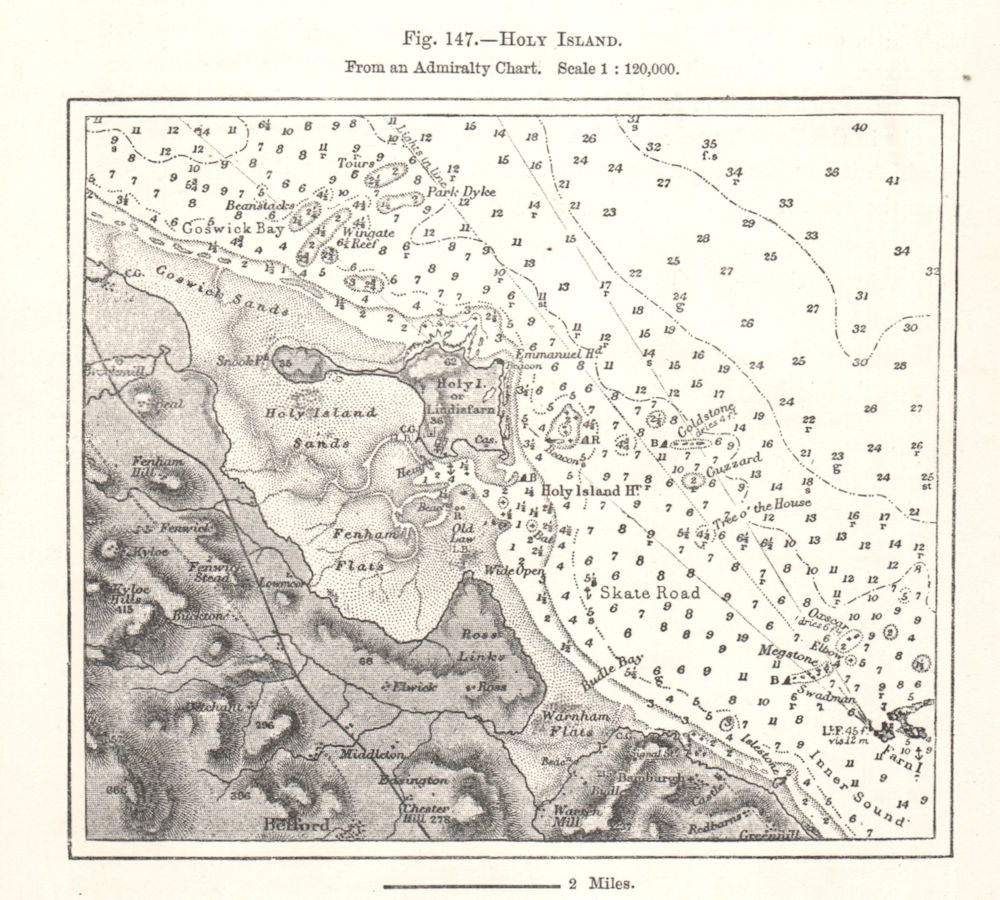 Holy Island from an Admiralty Chart. Northumberland. Soundings. Sketch map 1885
